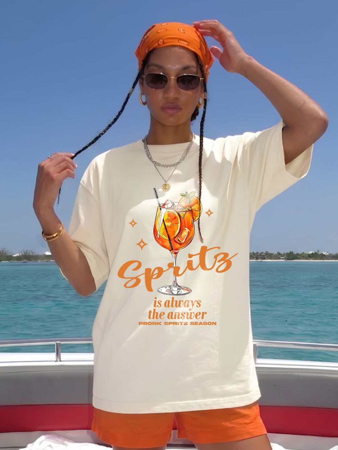 Orange Spritz Women Printed Oversized T-Shirt - Kurvy Oversized T-Shirt