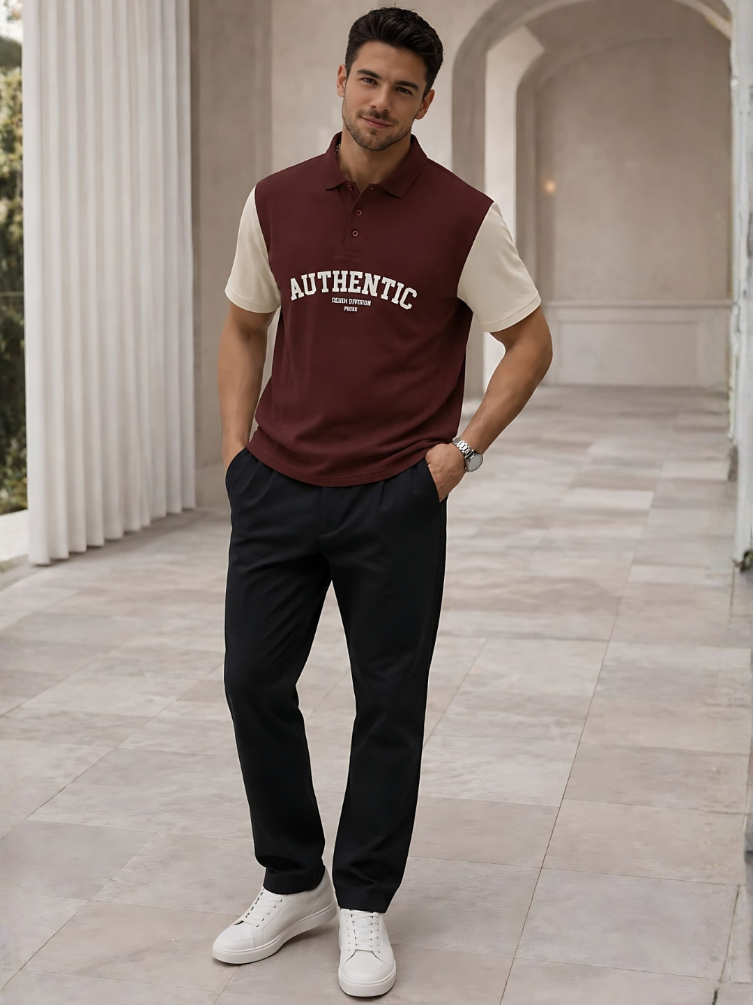 Men Premium Colorblock Relaxed Fit Polo T-Shirt - Kurvy Polo T-Shirt