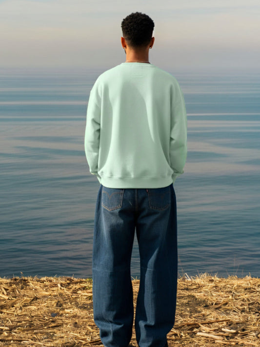 Solid Men Drop Shoulder Premium Terry Sweatshirt - Mint Green - Kurvy