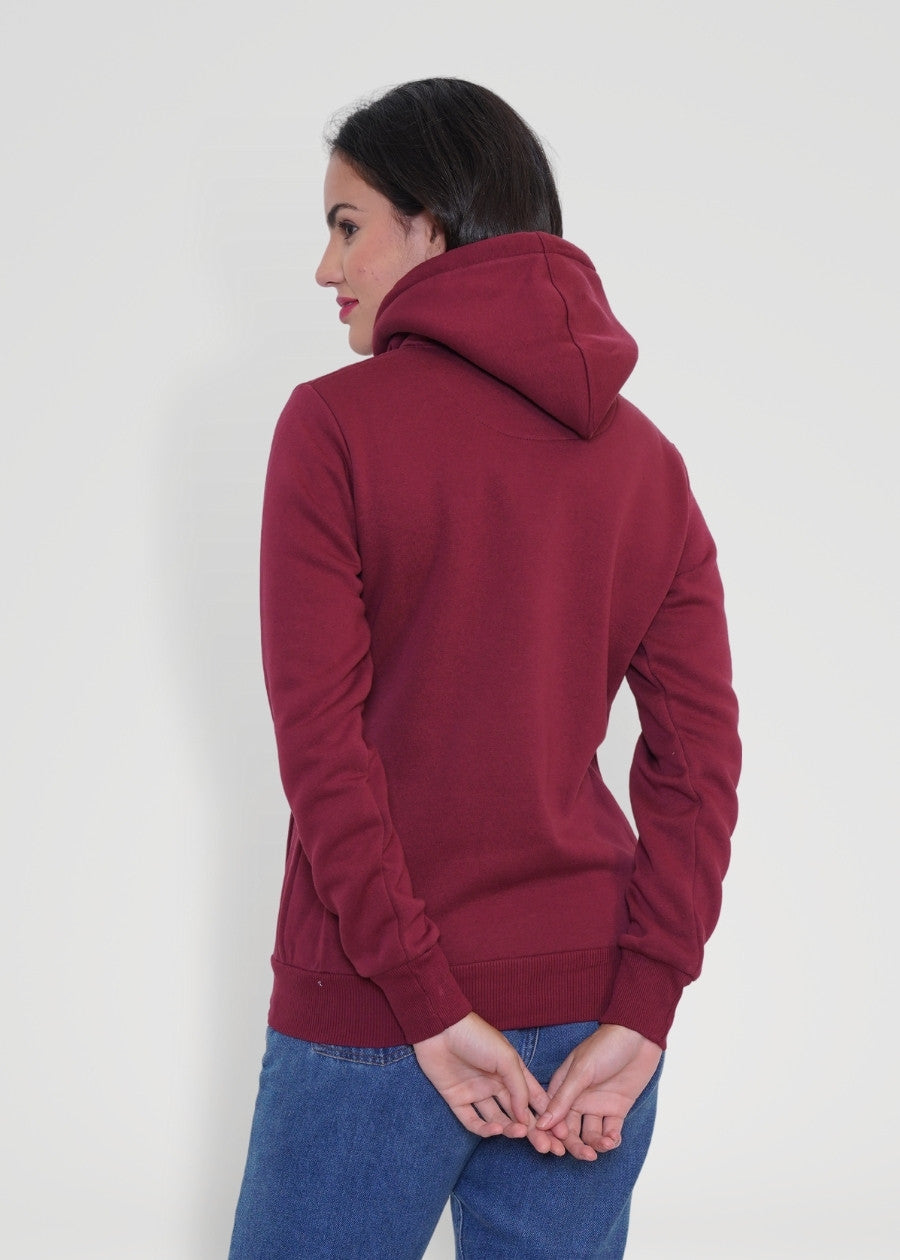Wine Solid Hoodie Sweatshirt for Women - Kurvy