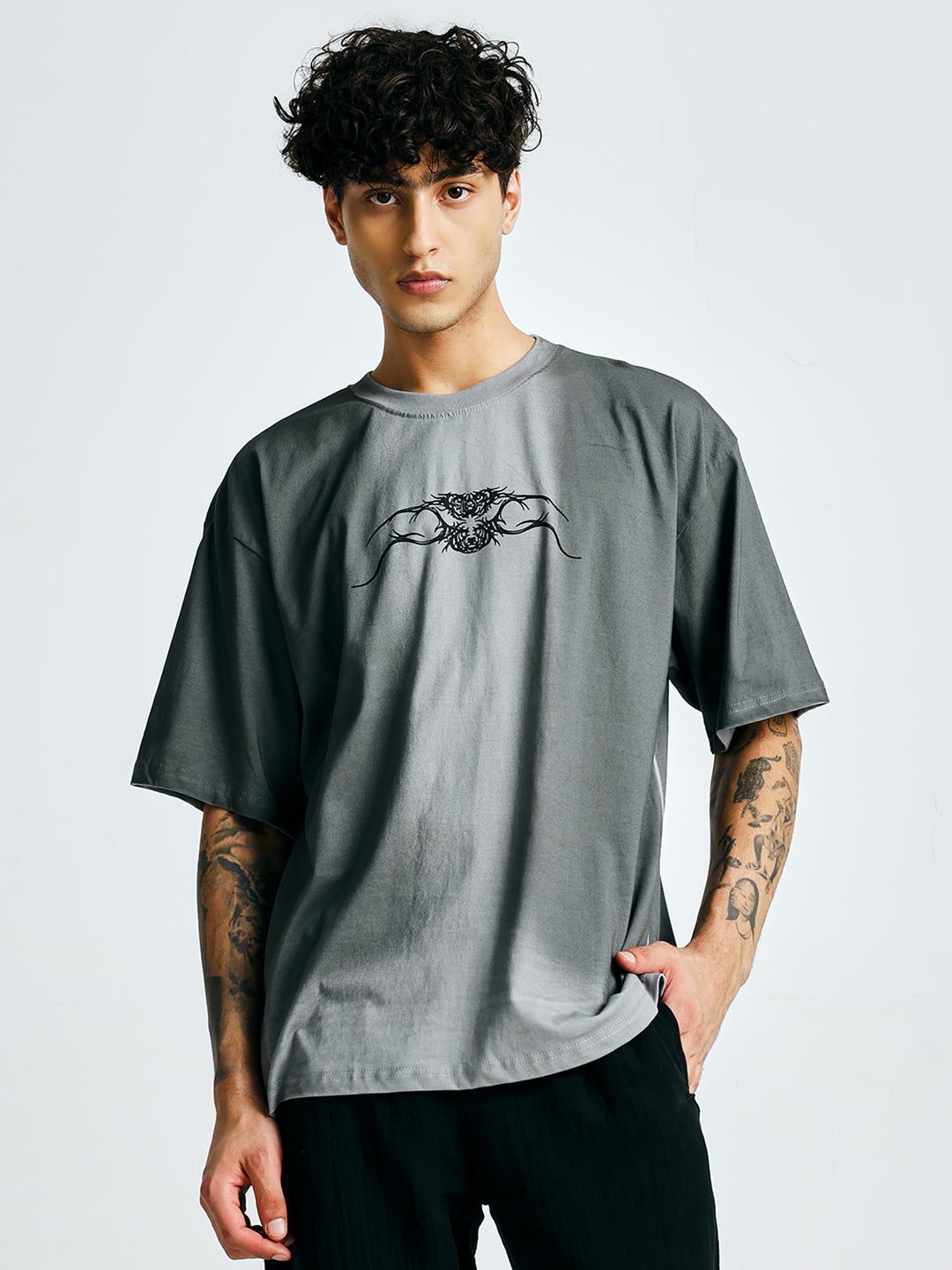 Men Retro Wash Printed Oversized T-Shirt (1)  -  Kurvy Oversized T-Shirt