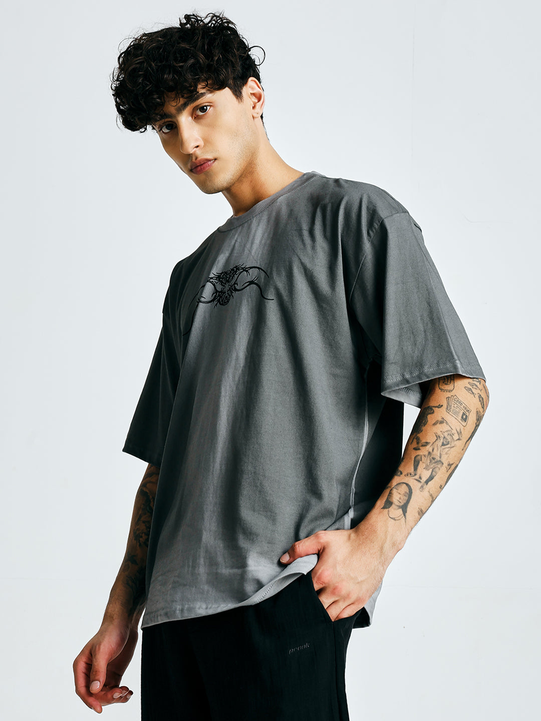 Men Retro Wash Printed Oversized T-Shirt (1)  -  Kurvy Oversized T-Shirt