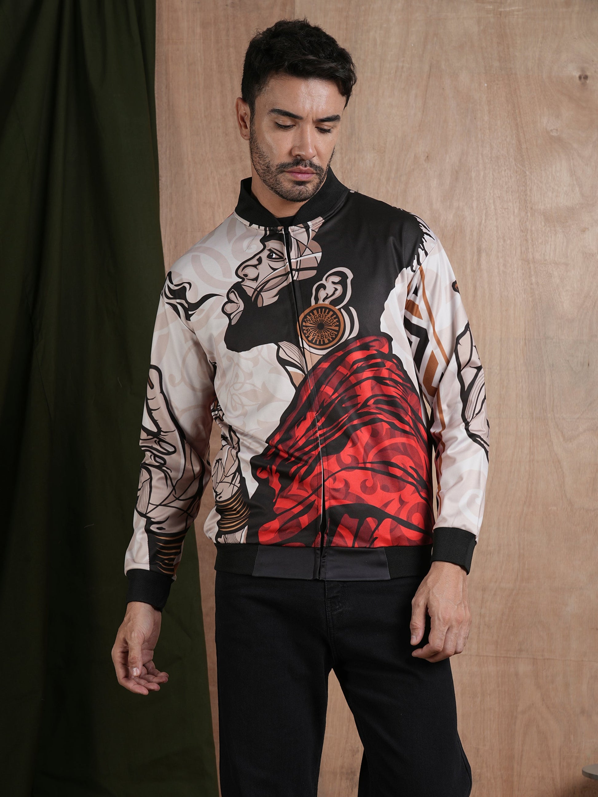 Men Graphic Printed Bomber Jacket (1)  -  Kurvy Jacket