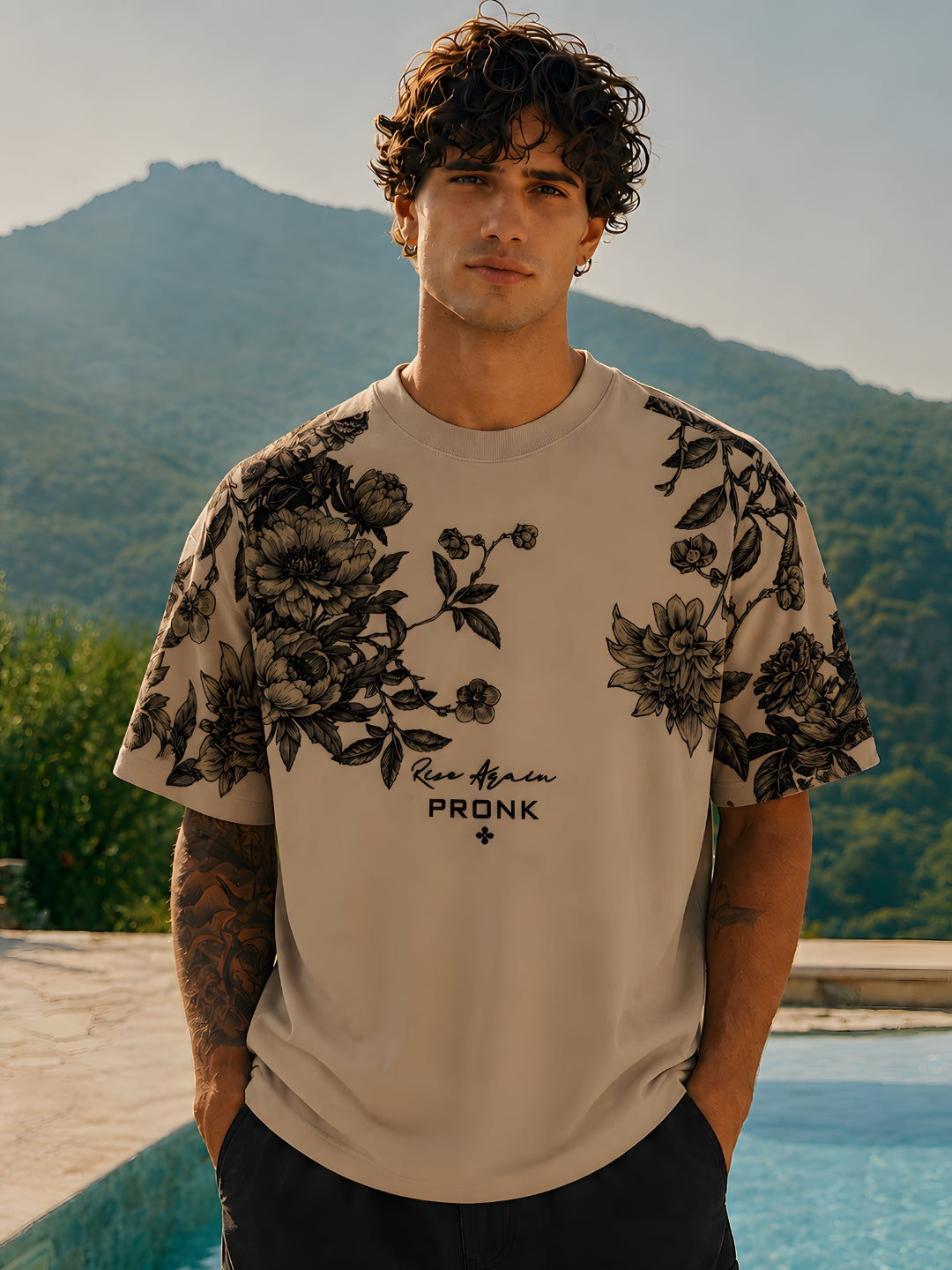 Midnight Bloom Men Premium Oversized T-Shirt  -  Kurvy Oversized T-Shirt