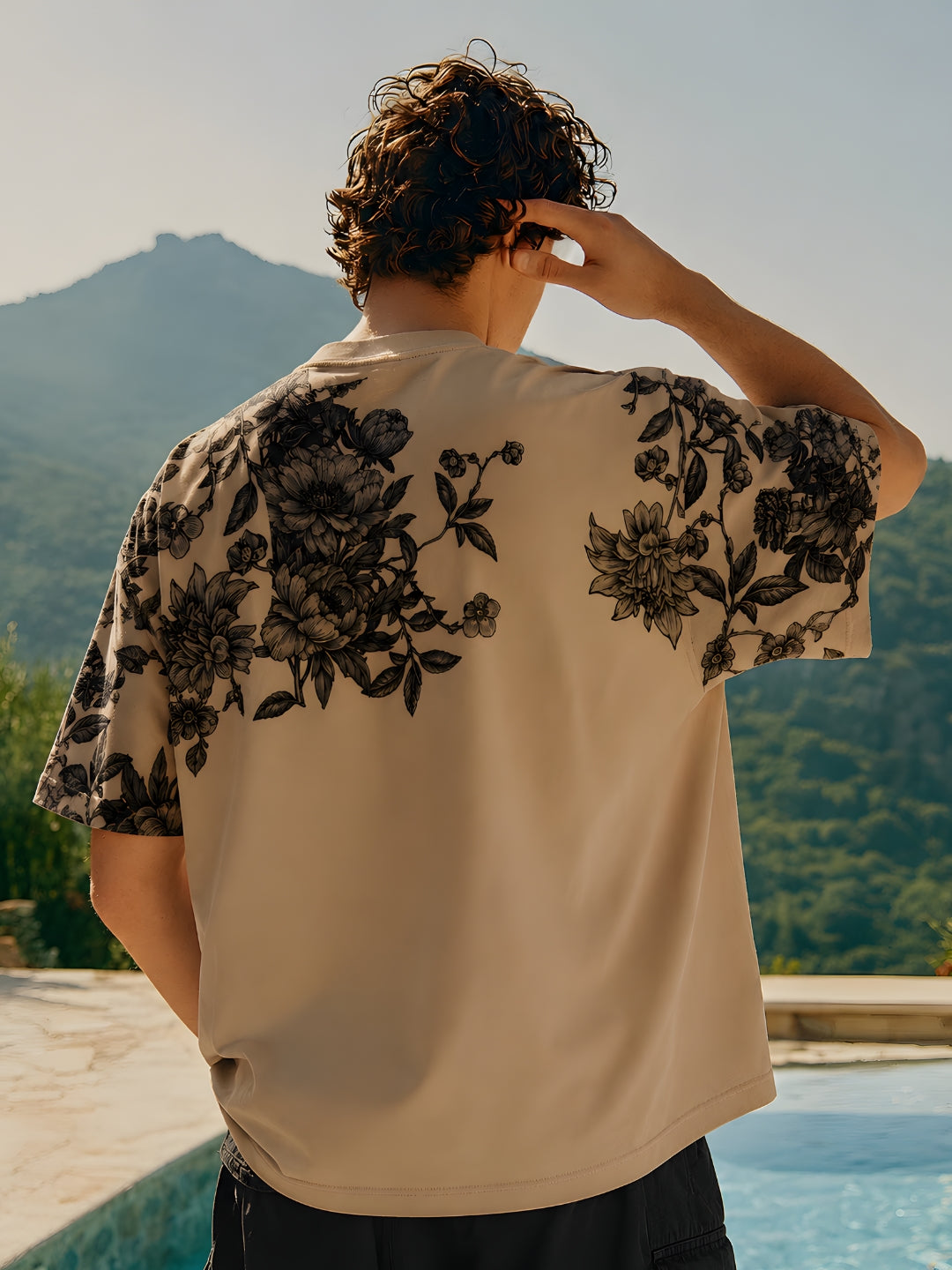 Midnight Bloom Men Premium Oversized T-Shirt  -  Kurvy Oversized T-Shirt
