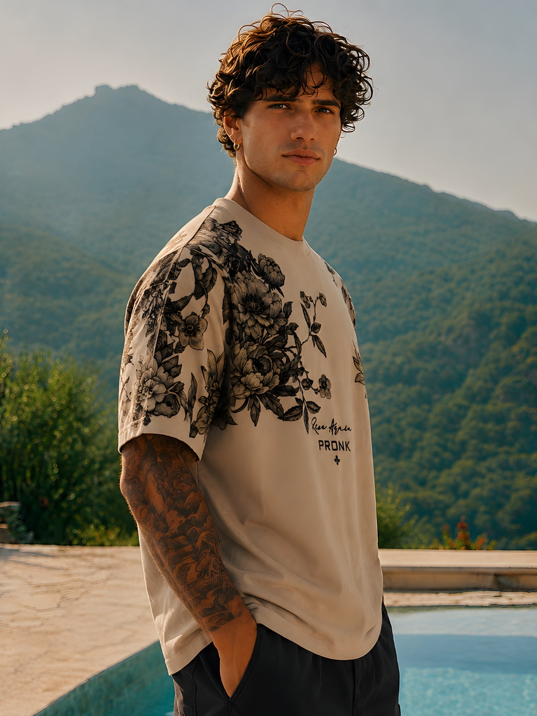 Midnight Bloom Men Premium Oversized T-Shirt  -  Kurvy Oversized T-Shirt