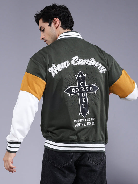 New Century Men Embroidered Varsity Bomber Jacket  -  Kurvy Jacket