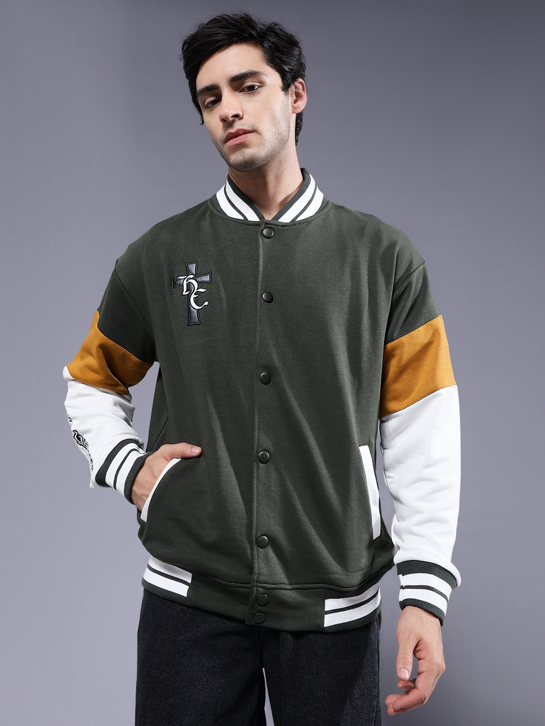 New Century Men Embroidered Varsity Bomber Jacket  -  Kurvy Jacket