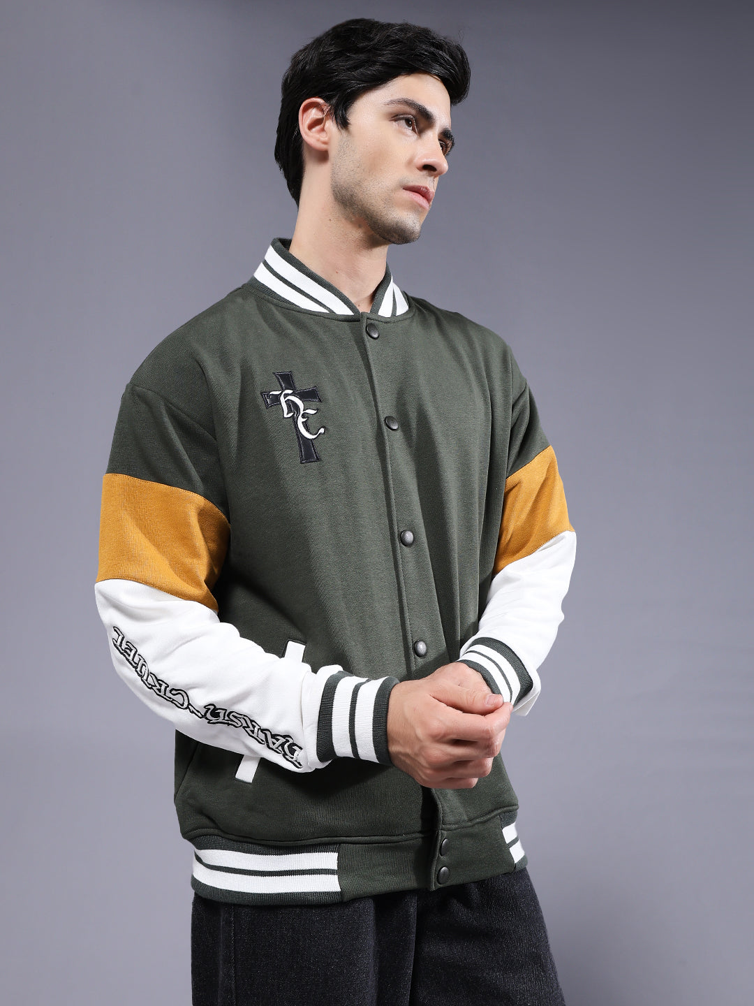 New Century Men Embroidered Varsity Bomber Jacket  -  Kurvy Jacket
