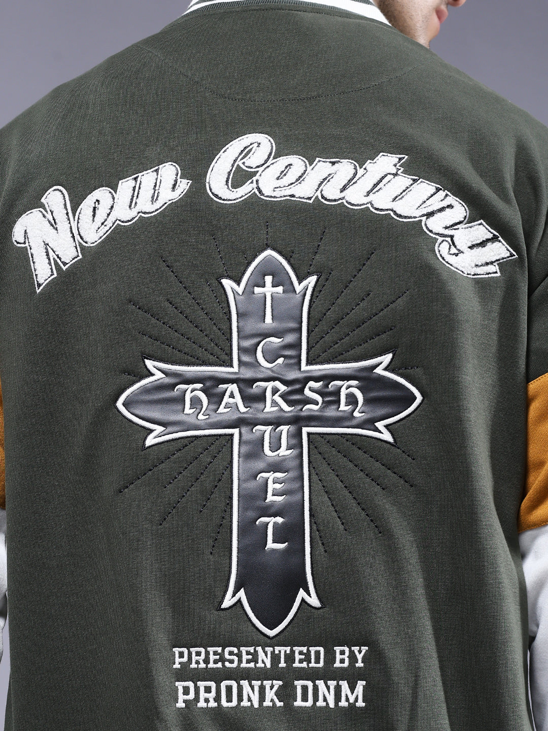 New Century Men Embroidered Varsity Bomber Jacket  -  Kurvy Jacket