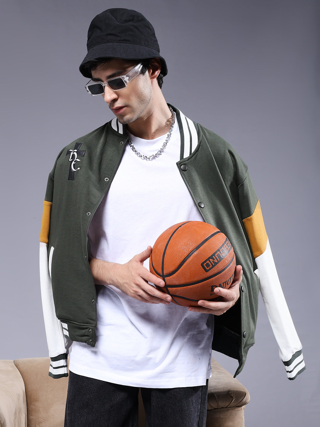 New Century Men Embroidered Varsity Bomber Jacket  -  Kurvy Jacket