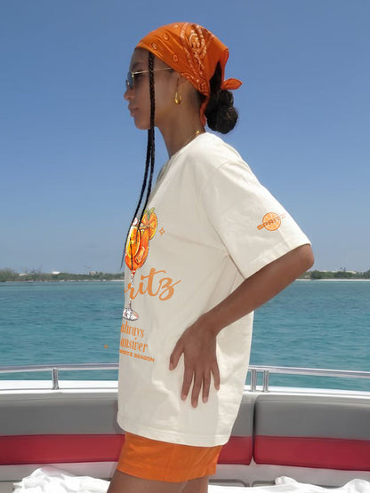 Orange Spritz Women Printed Oversized T-Shirt  -  Kurvy Oversized T-Shirt