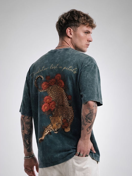 PREDATOR Men Retro Wash Oversized Fit T-Shirt  -  Kurvy Oversized T-Shirt