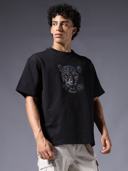 Panther Embroidered Men Premium Oversized Terry T-shirt  -  Kurvy Oversized T-Shirt