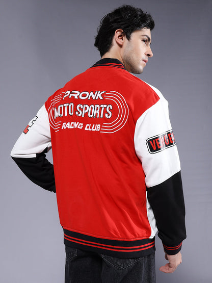 Men Graphic Printed Varsity Bomber Jacket  -  Kurvy Jacket