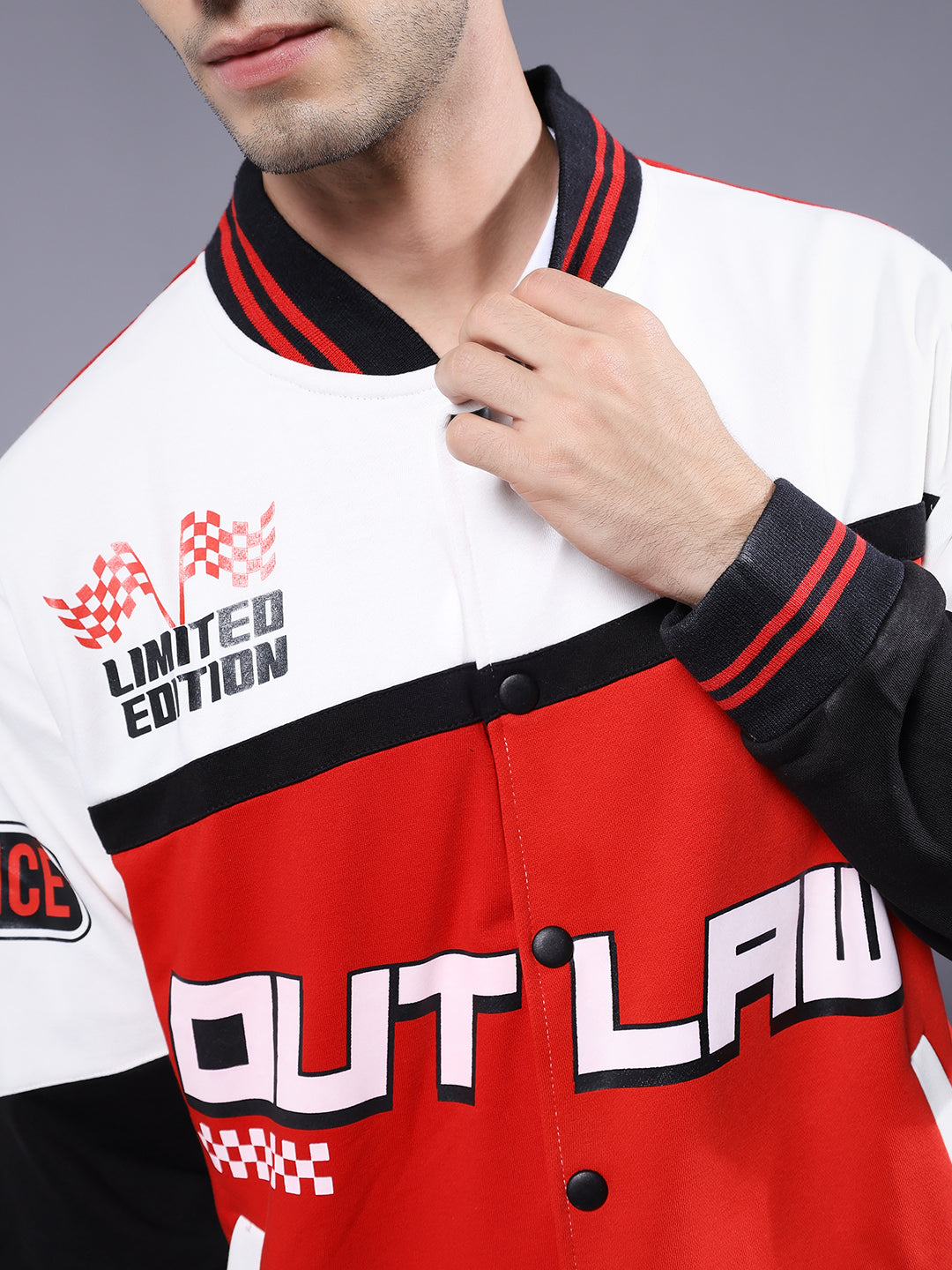 Men Graphic Printed Varsity Bomber Jacket  -  Kurvy Jacket