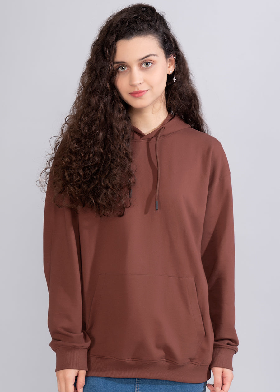 Solid Cocoa Womens Drop Shoulder Terry Hoodie _Kurvy  -  Kurvy Hoodie