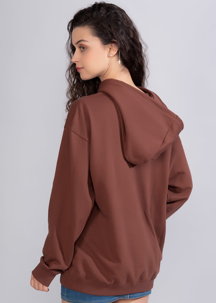 Solid Cocoa Womens Drop Shoulder Terry Hoodie _Kurvy  -  Kurvy Hoodie