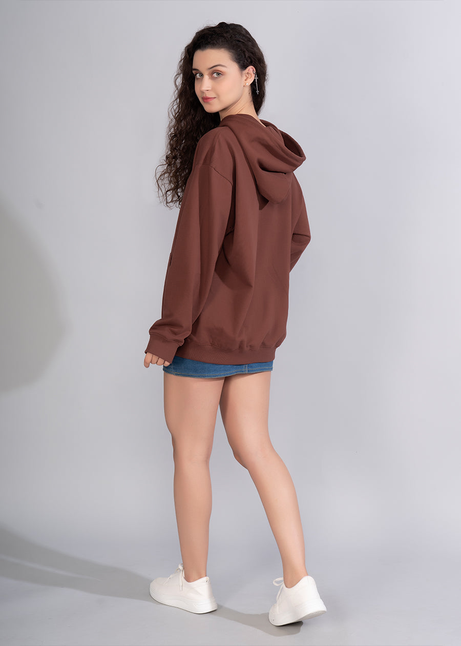 Solid Cocoa Womens Drop Shoulder Terry Hoodie _Kurvy  -  Kurvy Hoodie