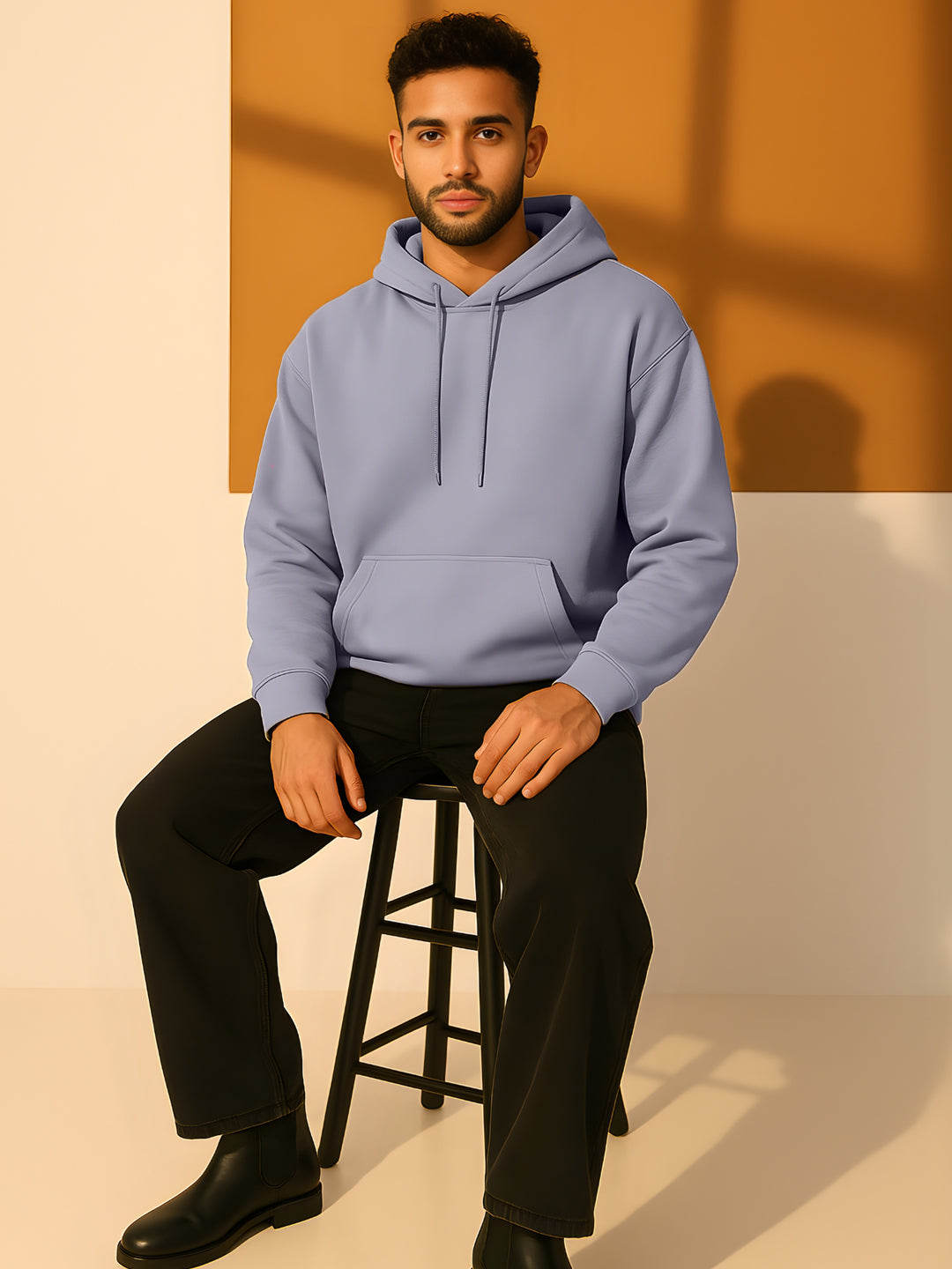 Solid Men Drop Shoulder Premium Terry Hoodie - Ash Grey  -  Kurvy Hoodie