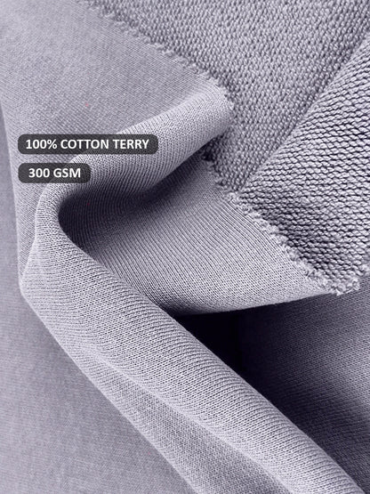 Solid Men Drop Shoulder Premium Terry Hoodie - Ash Grey  -  Kurvy Hoodie