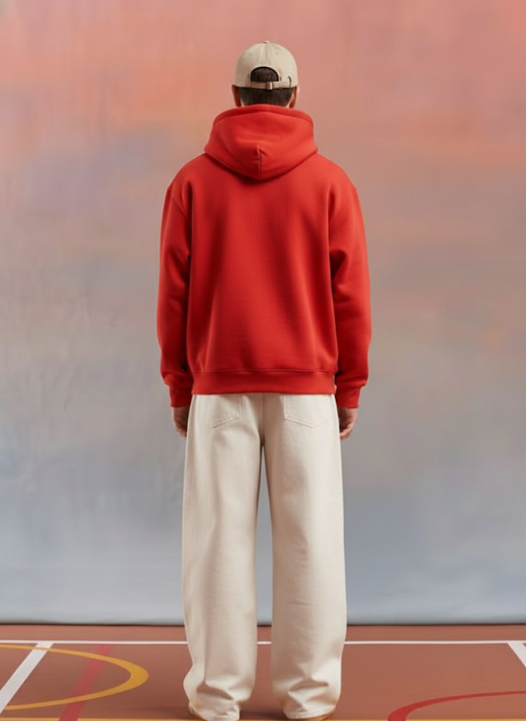 Solid Men Drop Shoulder Premium Terry Hoodie - Candy Red  -  Kurvy Hoodie
