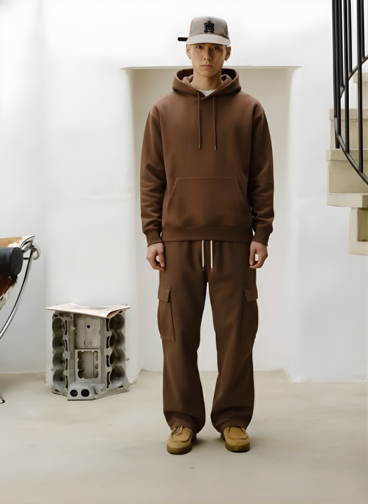 Solid Men Drop Shoulder Premium Terry Hoodie - Cocoa  -  Kurvy Hoodie