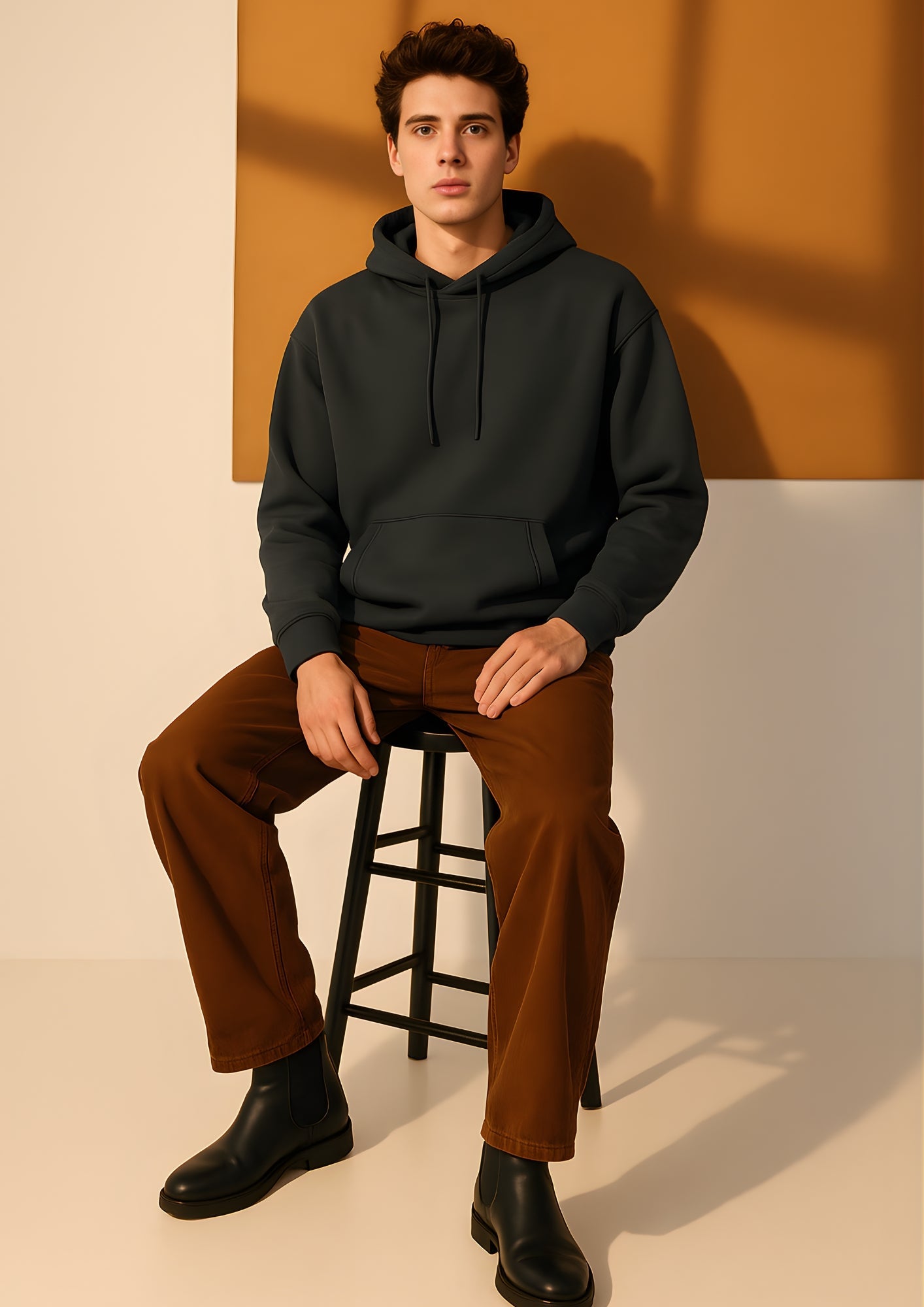 Solid Men Drop Shoulder Premium Terry Hoodie - Dark Grey  -  Kurvy Hoodie