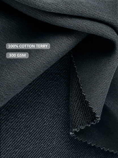 Solid Men Drop Shoulder Premium Terry Hoodie - Dark Grey  -  Kurvy Hoodie