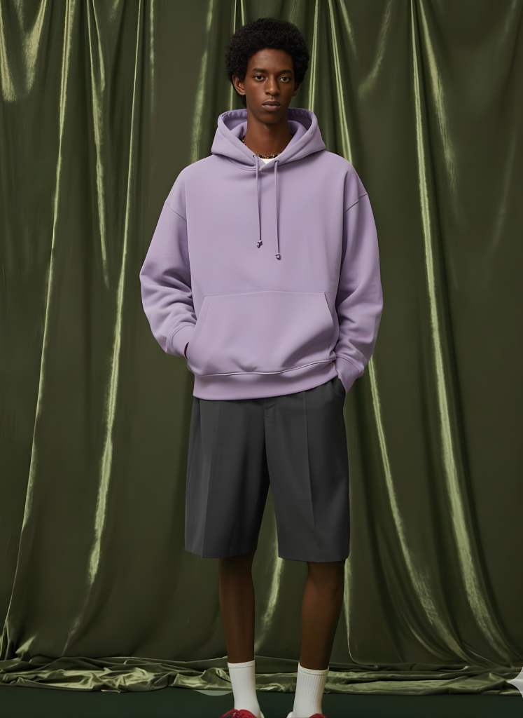 Solid Men Drop Shoulder Premium Terry Hoodie - Lilac  -  Kurvy Hoodie