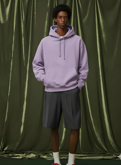 Solid Men Drop Shoulder Premium Terry Hoodie - Lilac  -  Kurvy Hoodie