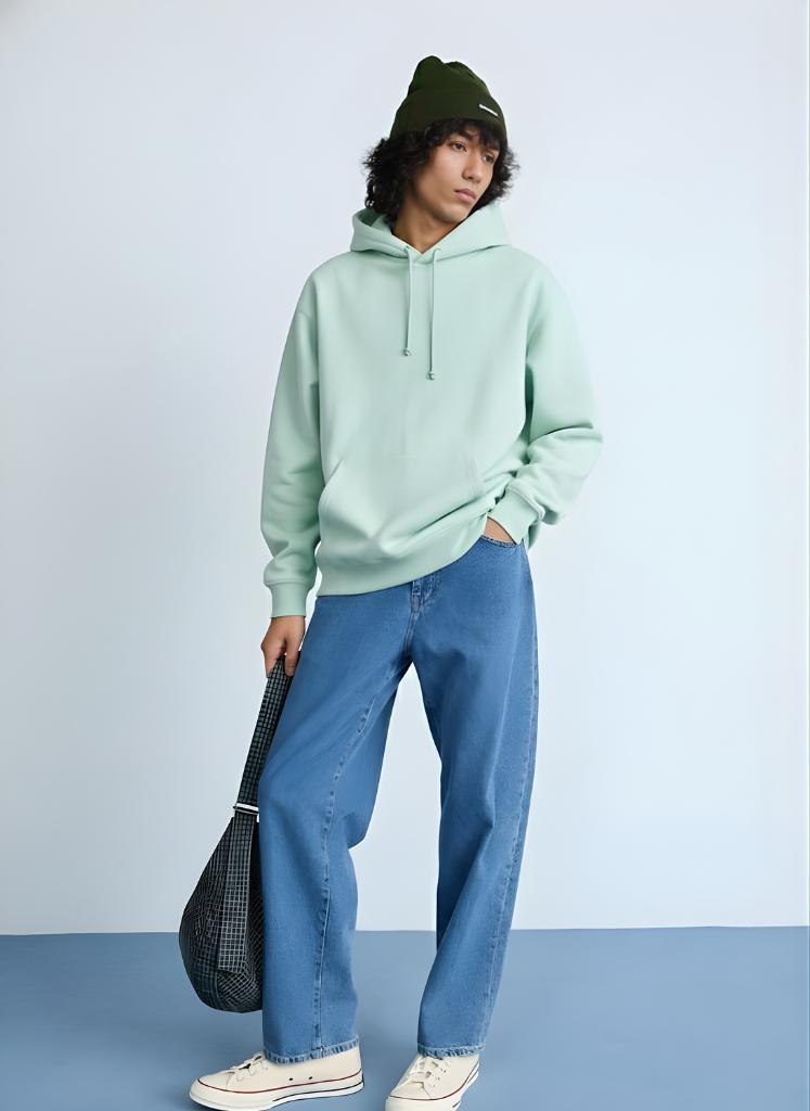 Solid Men Drop Shoulder Premium Terry Hoodie - Mint Green  -  Kurvy Hoodie