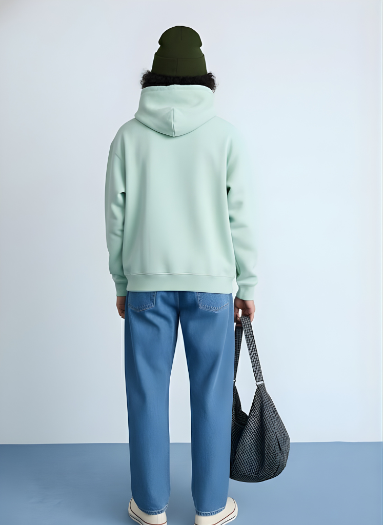 Solid Men Drop Shoulder Premium Terry Hoodie - Mint Green  -  Kurvy Hoodie