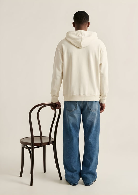 Solid Men Drop Shoulder Premium Terry Hoodie - Off White  -  Kurvy Hoodie