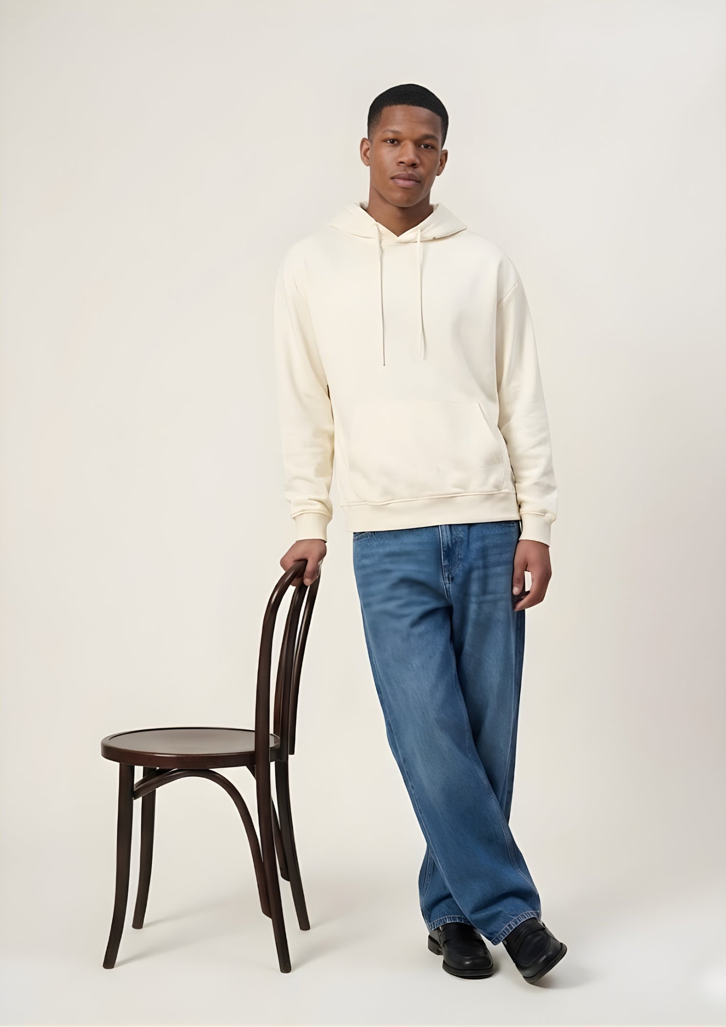 Solid Men Drop Shoulder Premium Terry Hoodie - Off White  -  Kurvy Hoodie