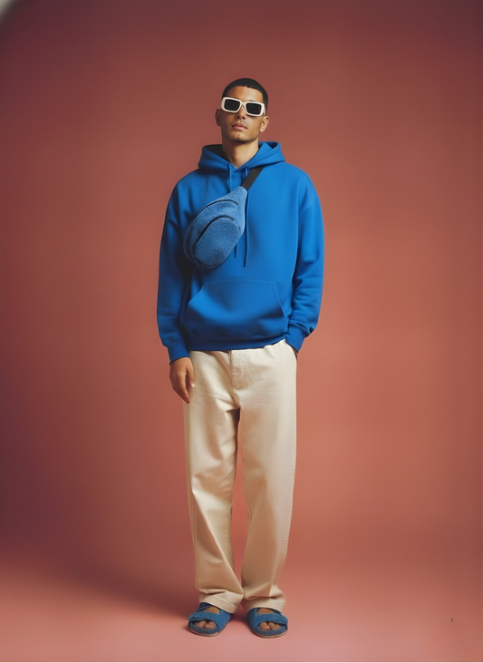 Solid Men Drop Shoulder Premium Terry Hoodie - Royal Blue  -  Kurvy Hoodie