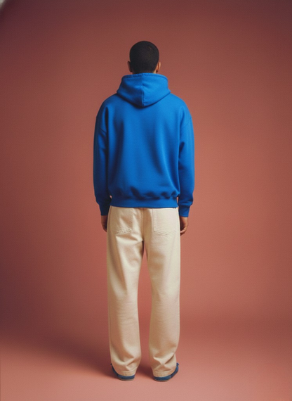 Solid Men Drop Shoulder Premium Terry Hoodie - Royal Blue  -  Kurvy Hoodie