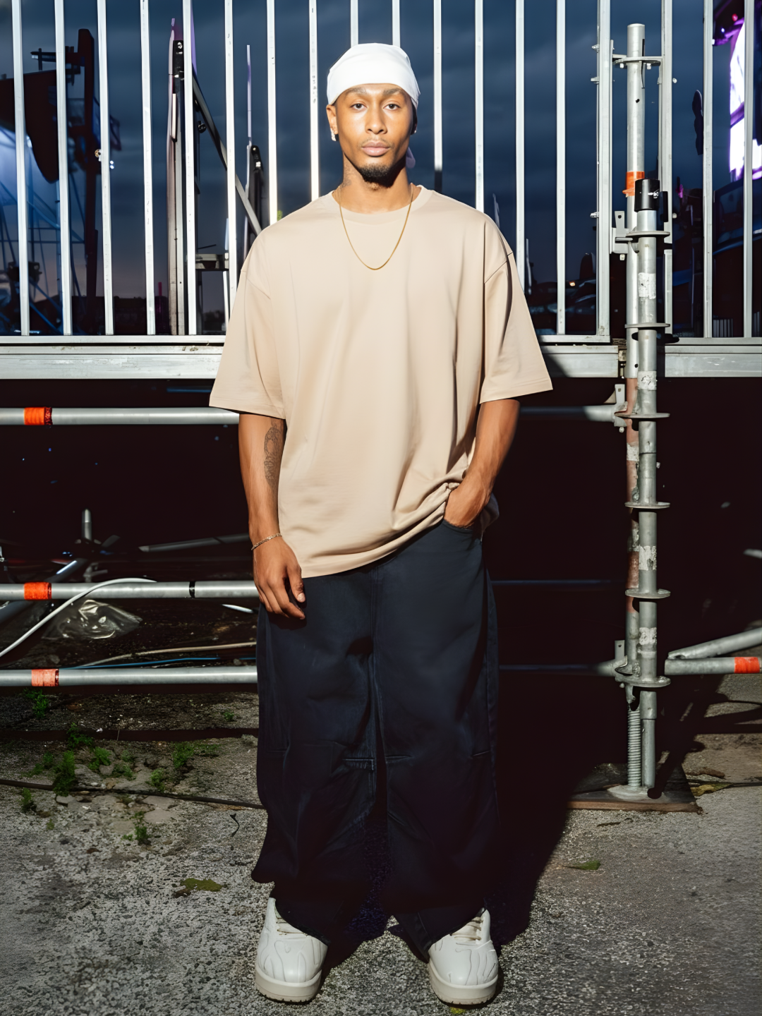 Solid Men Oversized T-Shirt - Beige  -  Kurvy Oversized T-Shirt
