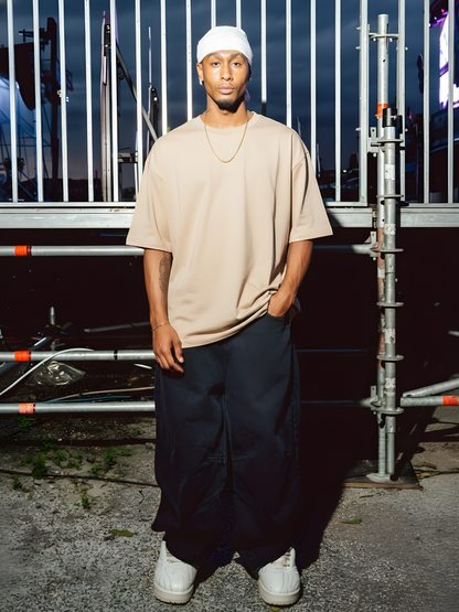 Solid Men Oversized T-Shirt - Beige  -  Kurvy Oversized T-Shirt
