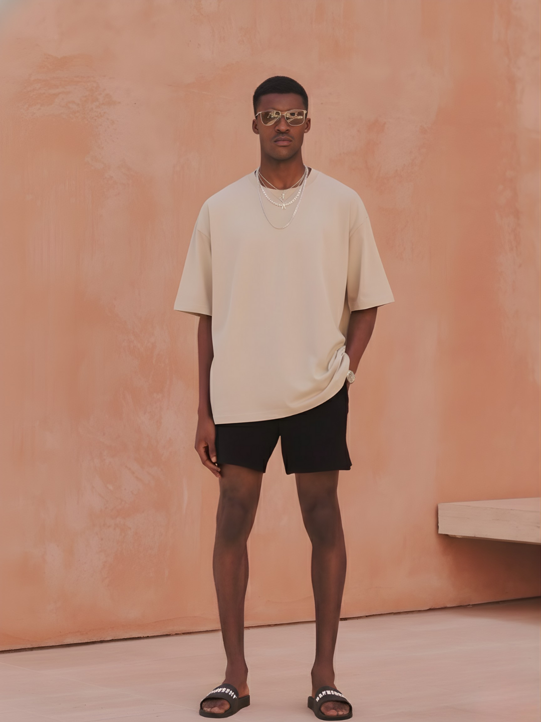 Solid Men Oversized T-Shirt - Beige  -  Kurvy Oversized T-Shirt