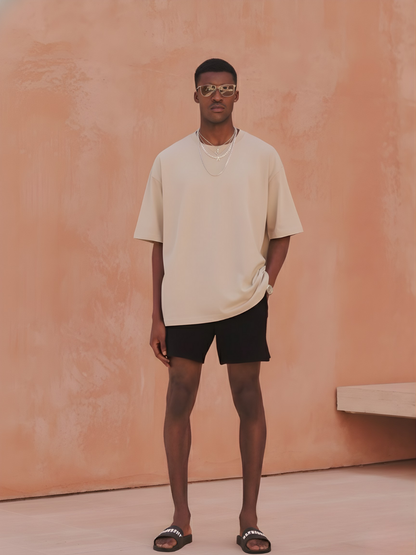 Solid Men Oversized T-Shirt - Beige  -  Kurvy Oversized T-Shirt