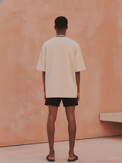 Solid Men Oversized T-Shirt - Beige  -  Kurvy Oversized T-Shirt