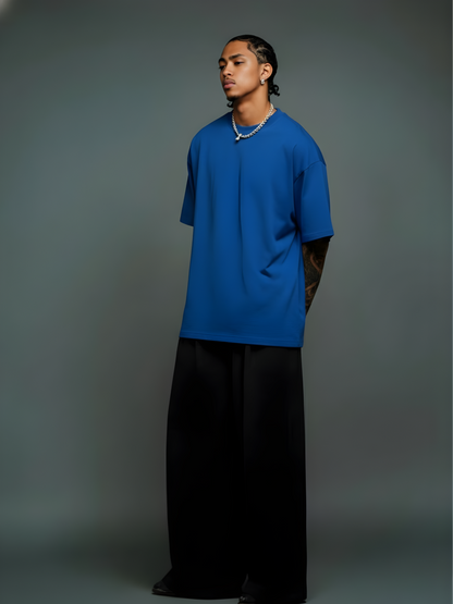 Solid Men Oversized T-Shirt - Blue  -  Kurvy Oversized T-Shirt