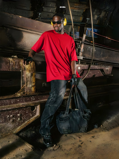 Solid Men Oversized T-Shirt - Candy Red  -  Kurvy Oversized T-Shirt