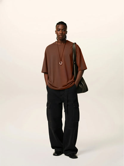 Solid Men Oversized T-Shirt - Cocoa  -  Kurvy Oversized T-Shirt