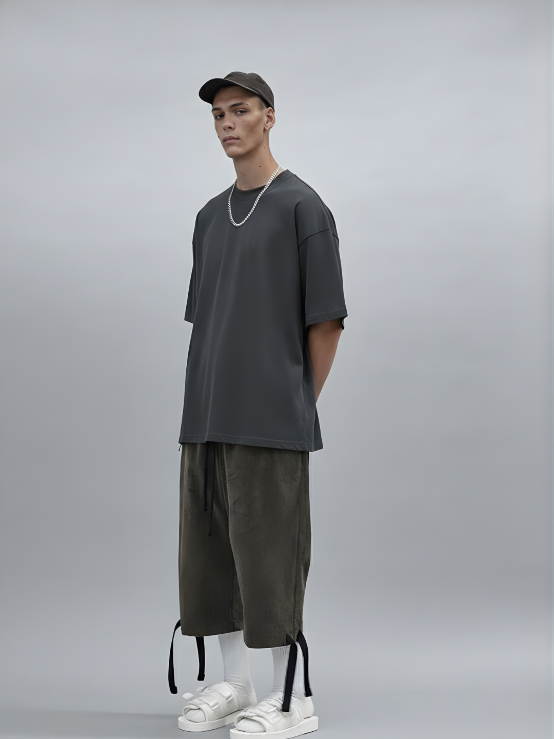Solid Men Oversized T-Shirt - Dark Grey  -  Kurvy Oversized T-Shirt