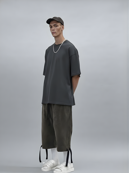 Solid Men Oversized T-Shirt - Dark Grey  -  Kurvy Oversized T-Shirt