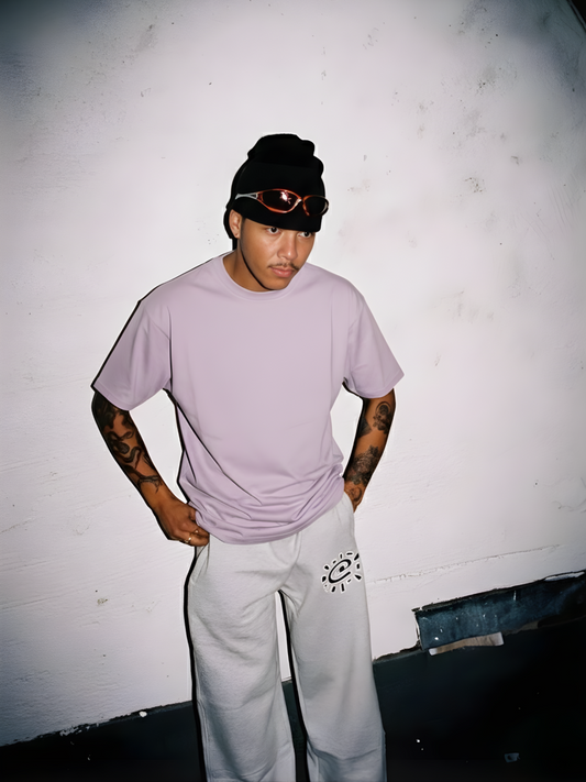 Solid Men Oversized T-Shirt - Lilac  -  Kurvy Oversized T-Shirt
