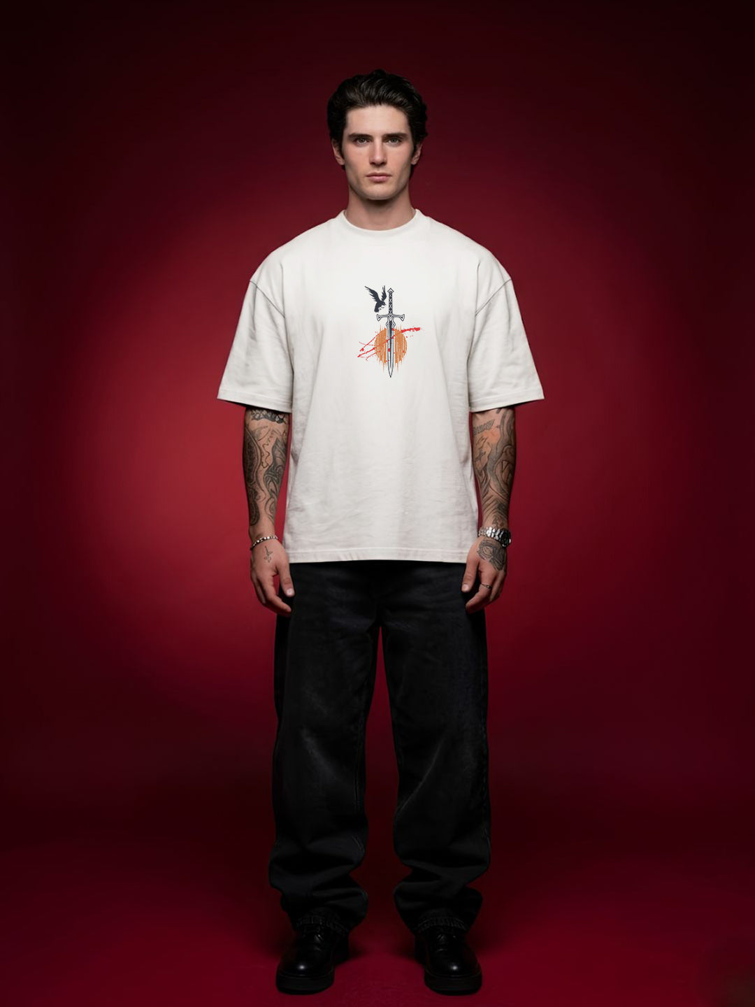 RAVEN BLADE Men Terry Printed Oversized T-Shirt  -  Kurvy Oversized T-Shirt