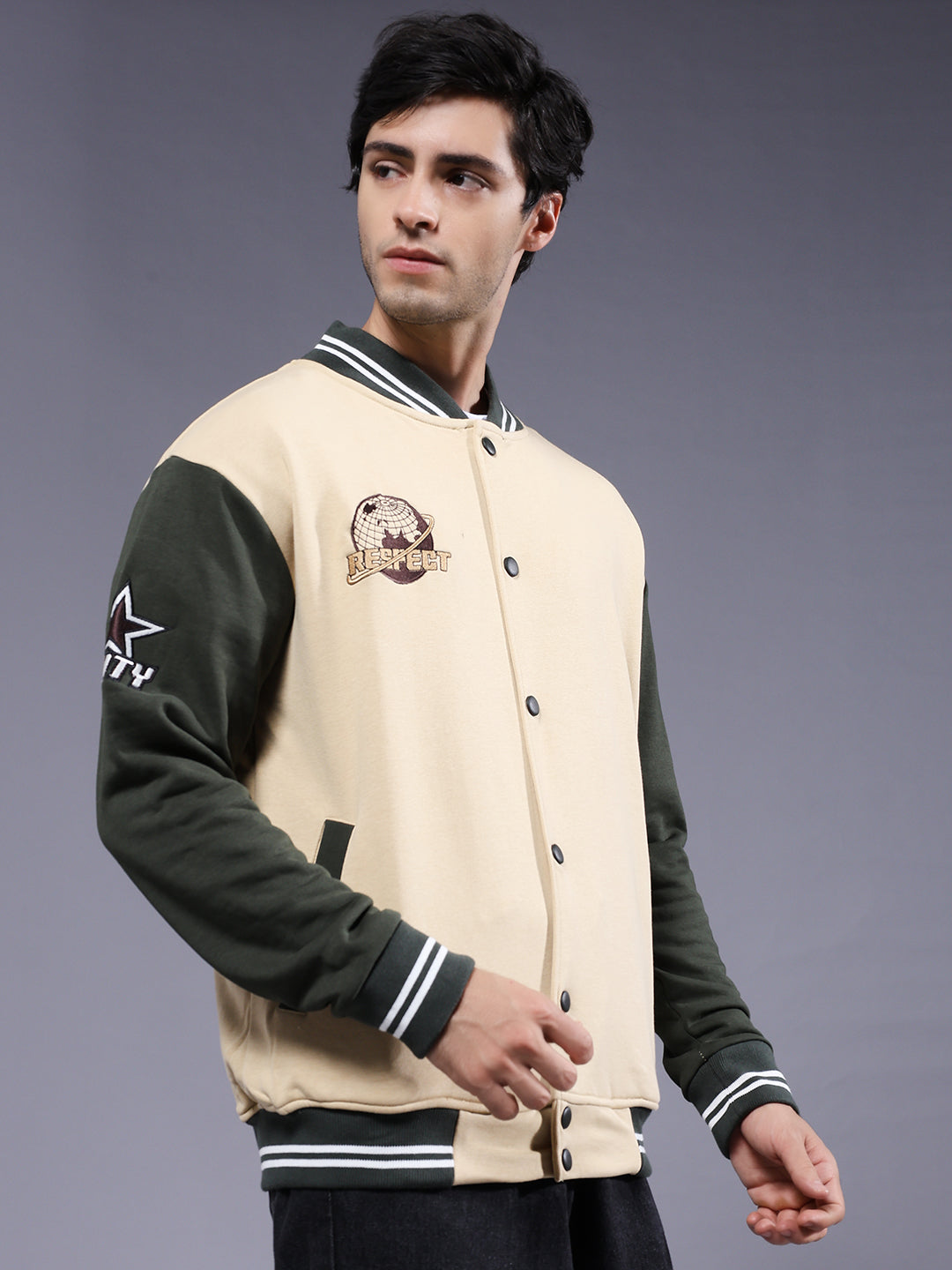 Respect Men Embroidered Varsity Bomber Jacket  -  Kurvy Jacket